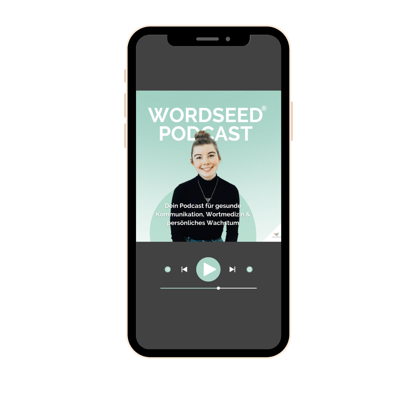 Handy mit dem geöffneten WORDSEED Podcast auf dem Display