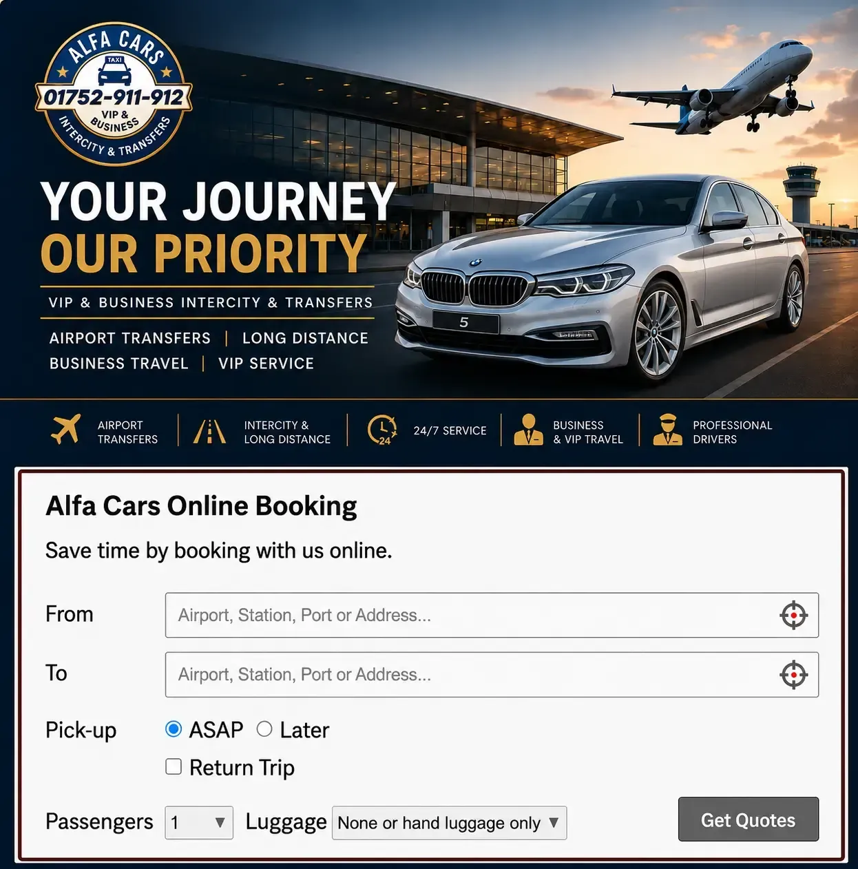 Plymouth airport transfers booking