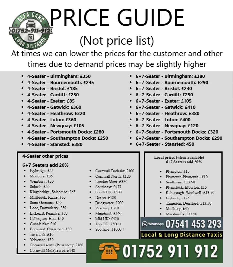 Plymouth taxi price guide