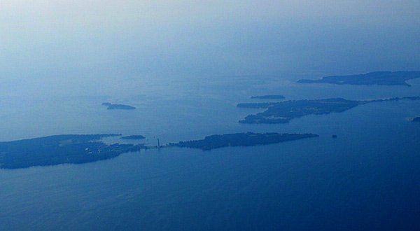 Aerial view of the Lake Erie Islands that make up Put-in-Bay Township.