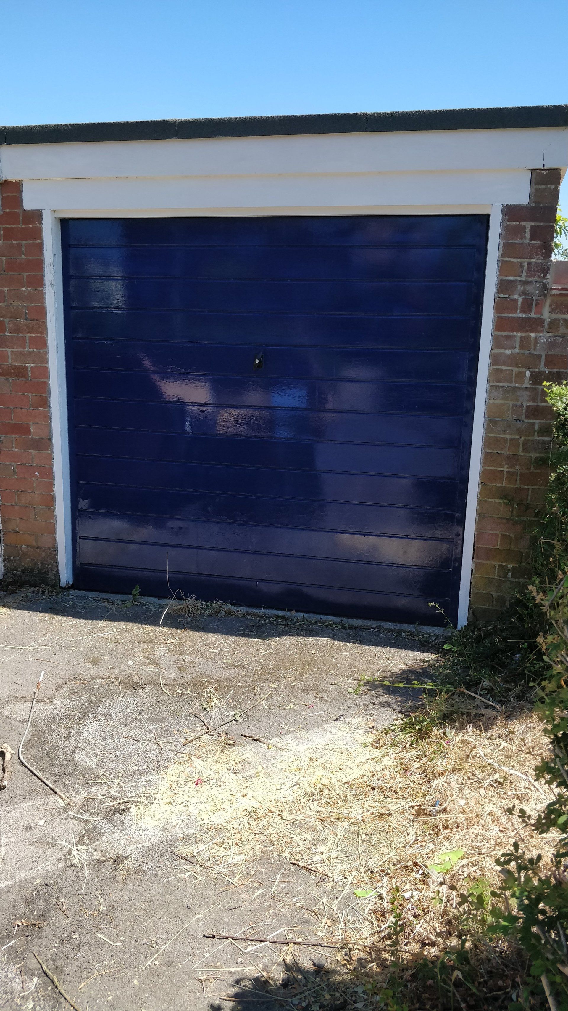 Blue painted garage door