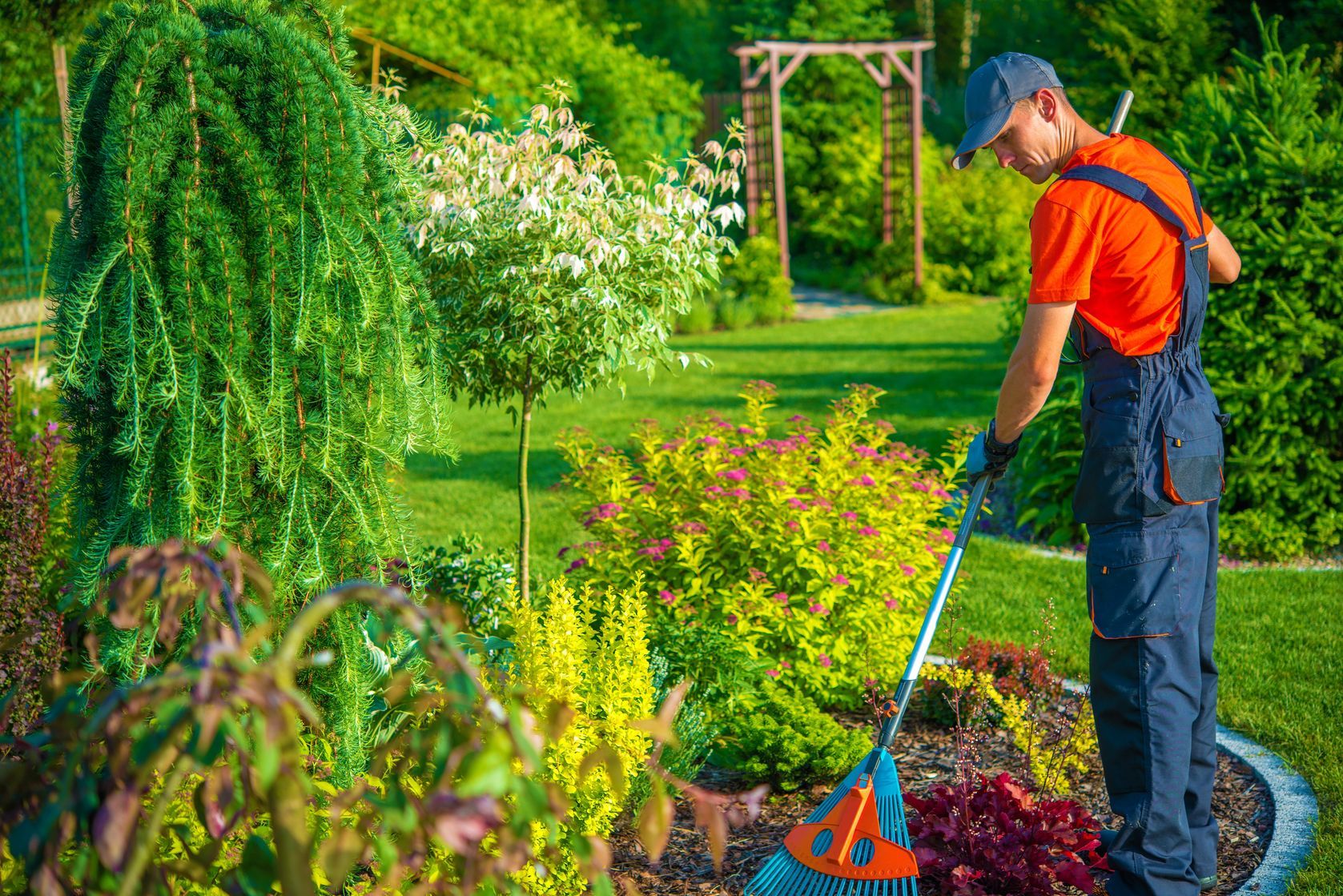 man with a garden rake in his hand