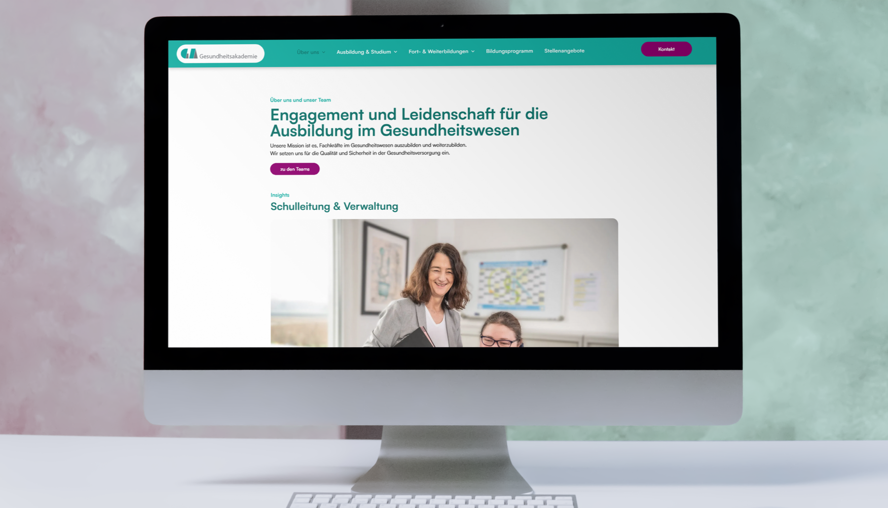 Mockup der neuen Website im neuen Corporate Design der Gesundheitsakademie Bodense-Oberschwaben.