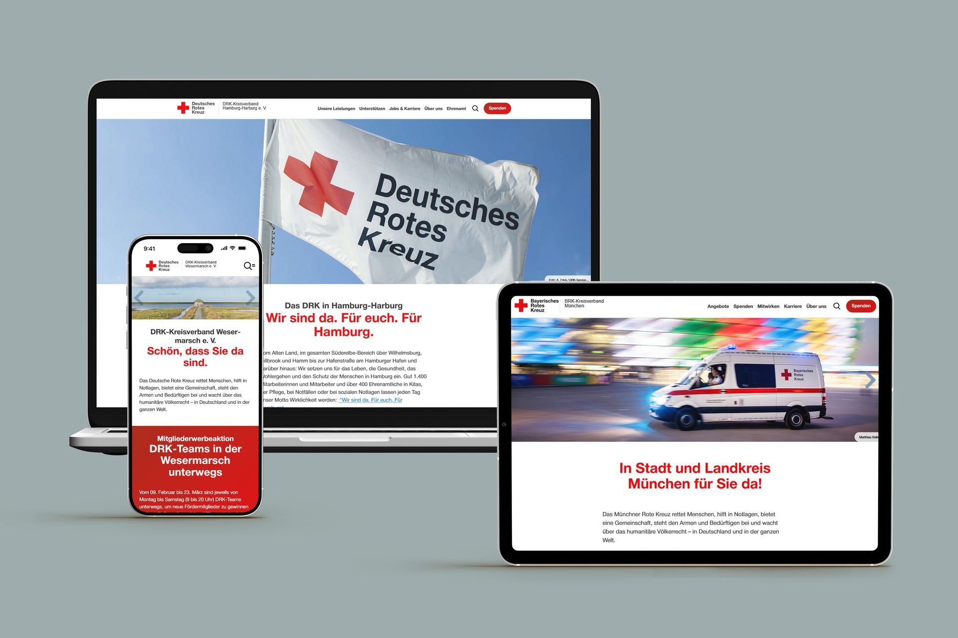 Mockups von einer DRK Verbandsseite