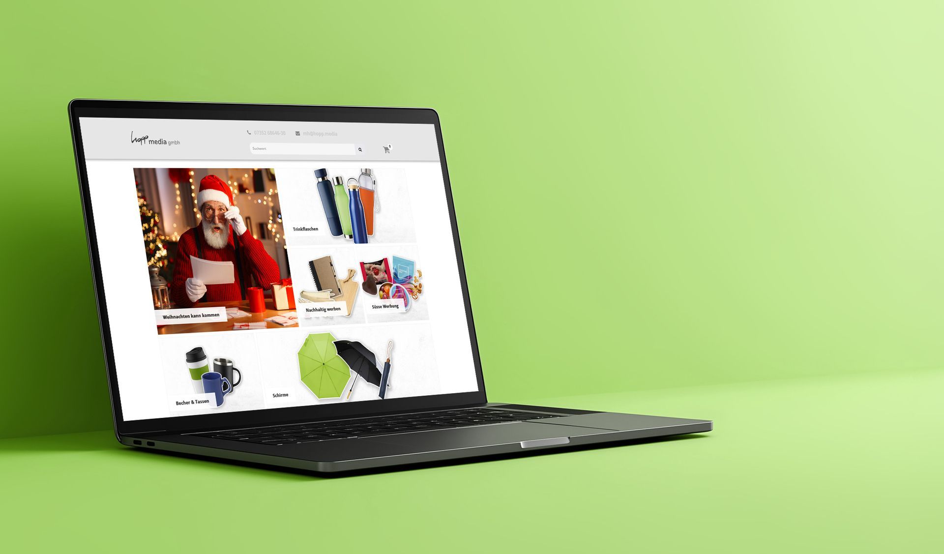 Laptop mit Desktopansicht eine Werbeartikelshops