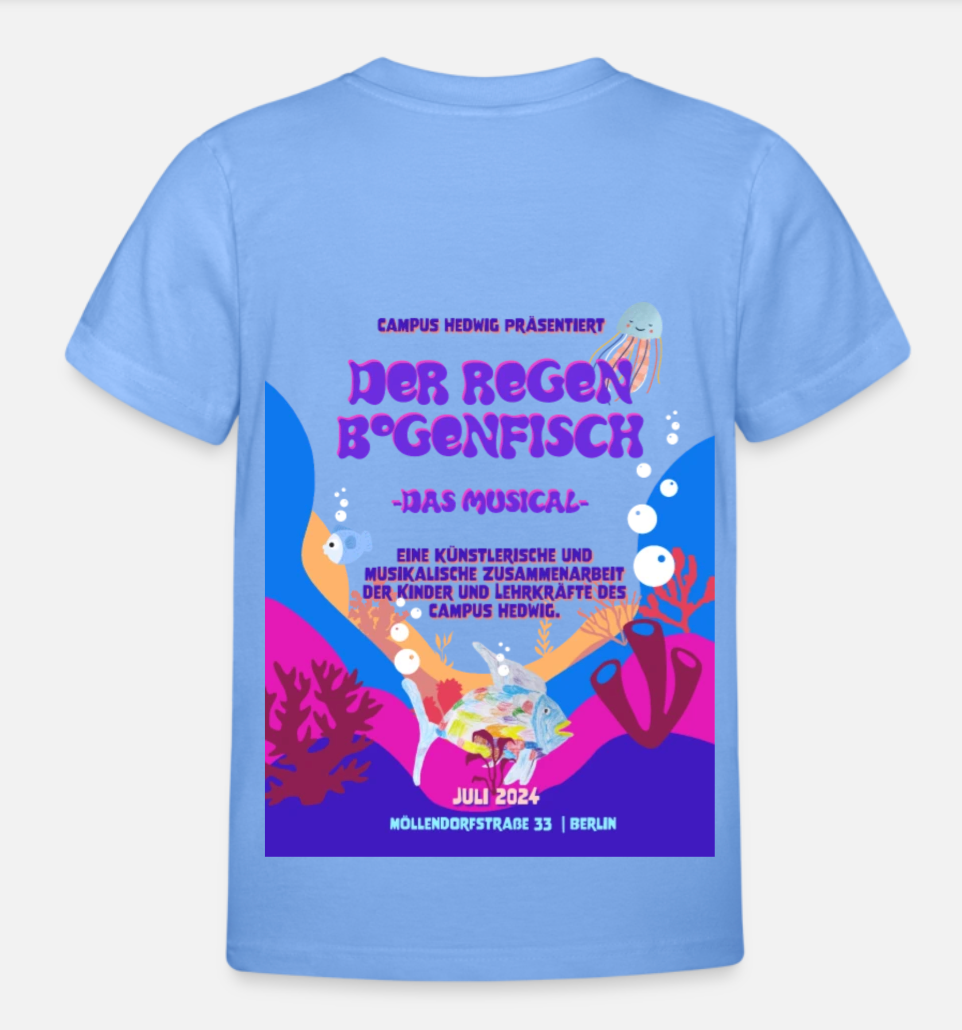 T-shirt Regenbogenfisch Merchdesign, JRK Kreativstudio Berlin, JRK Studios Berlin, Print Medien, Grafikdesign, Marketing, Webdesign, Social Media Solutions, Content Creation