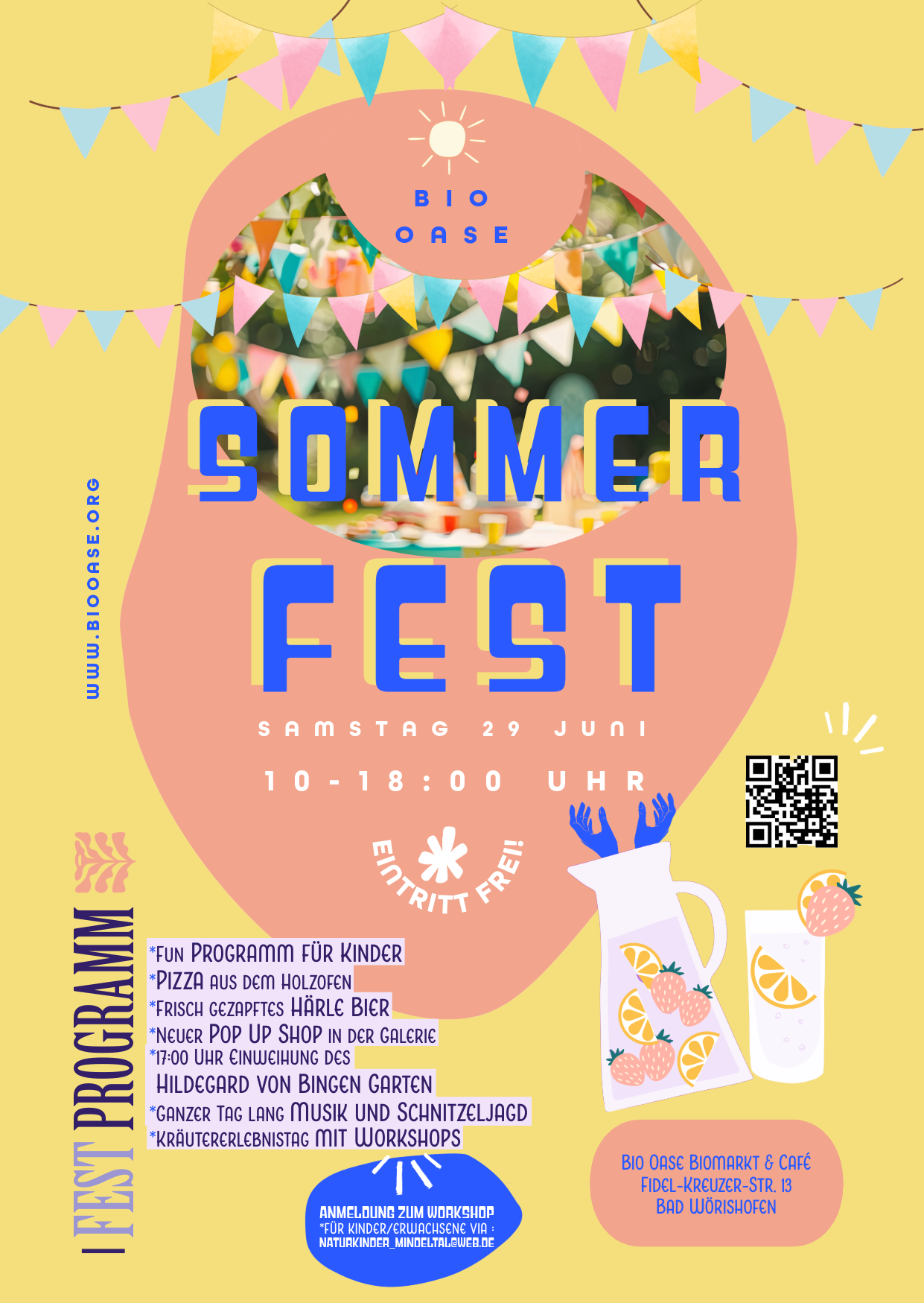 Printmedien Design, Sommerfest, Aushang Plakatdesign Berlin, Bad Wörishofen. Bio Oase