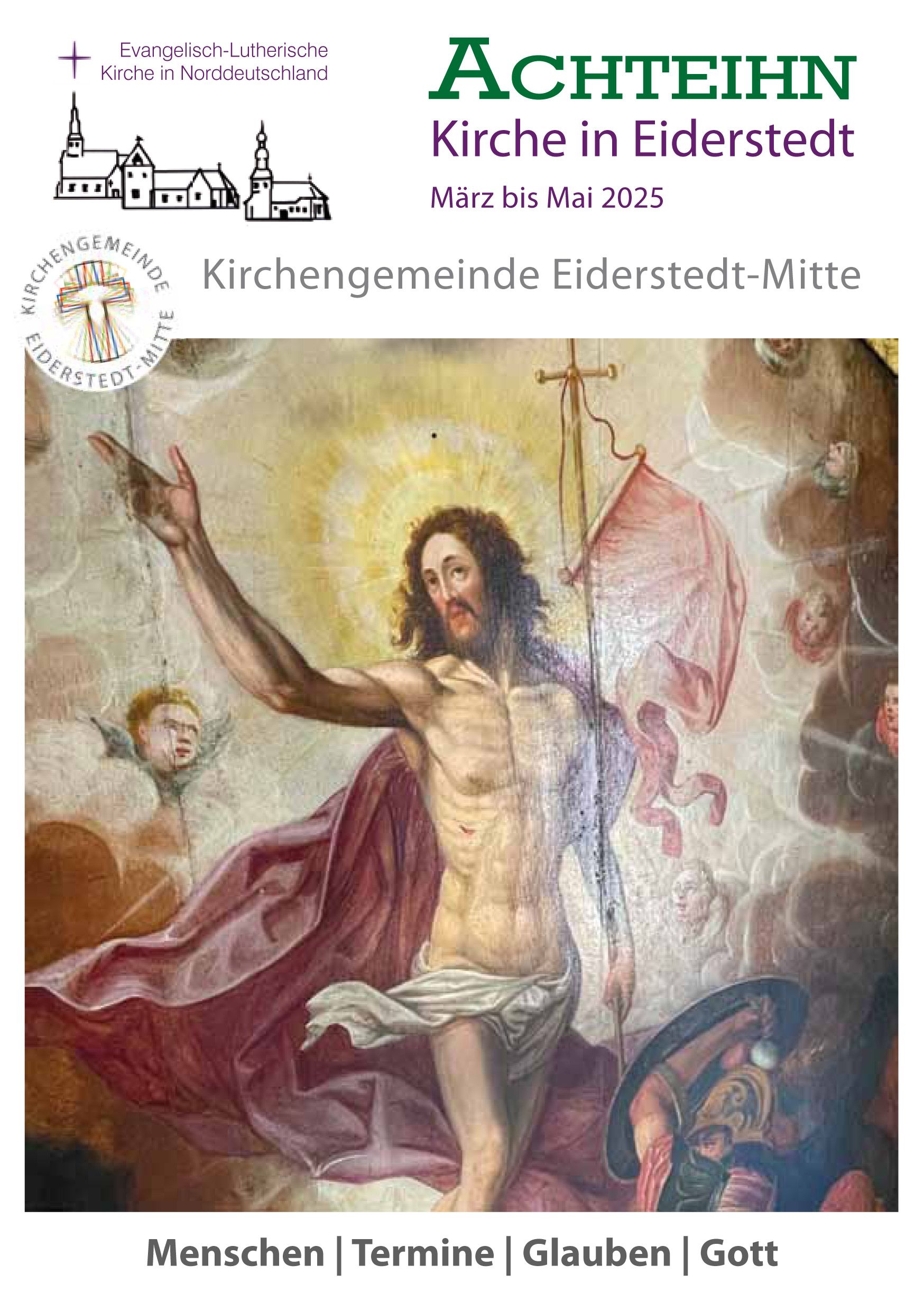 Das Bild zeigt die Titelseite des Gemeindebriefes Frühling 25: Eine künstlerische Darstellung von Jesus