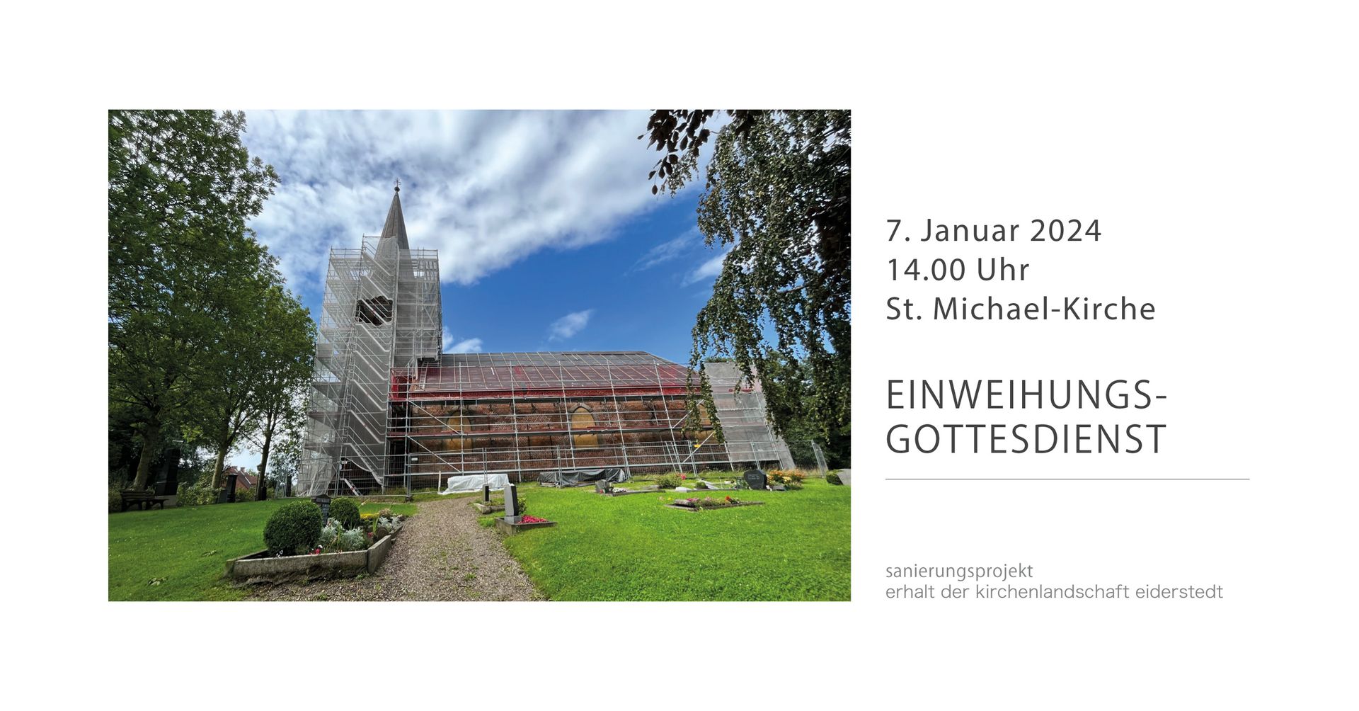 Das Bild zeigt die Einladungskarte Kirche St. Michael für Wiedereröffnung nach der Sanierung