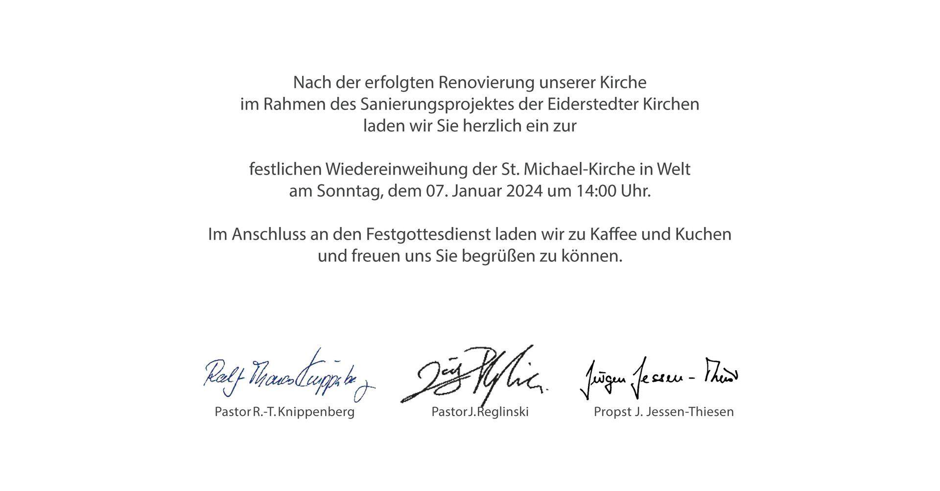 Einladungskarte Kirche St. Michael für Wiedereröffnung nach der Sanierung