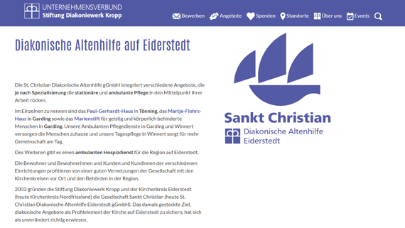 Homepage-Bildschirmfoto Diakonischen Altenhilfe Eiderstedt