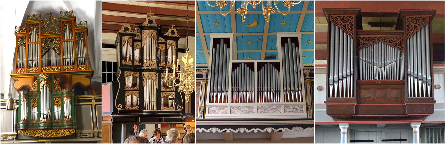 vlnr.: Garding, Welt, Vollerwiek, Westerhever Bild zeigt 4 Orgeln: vlnr.: Garding, Welt, Vollerwiek, Westerhever