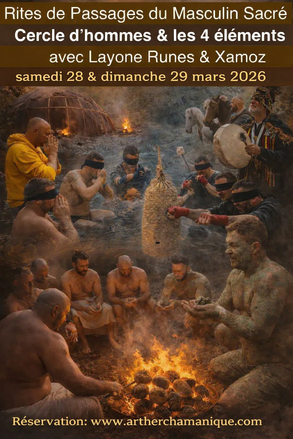 cercle d'hommes sacré avec les 4 éléments