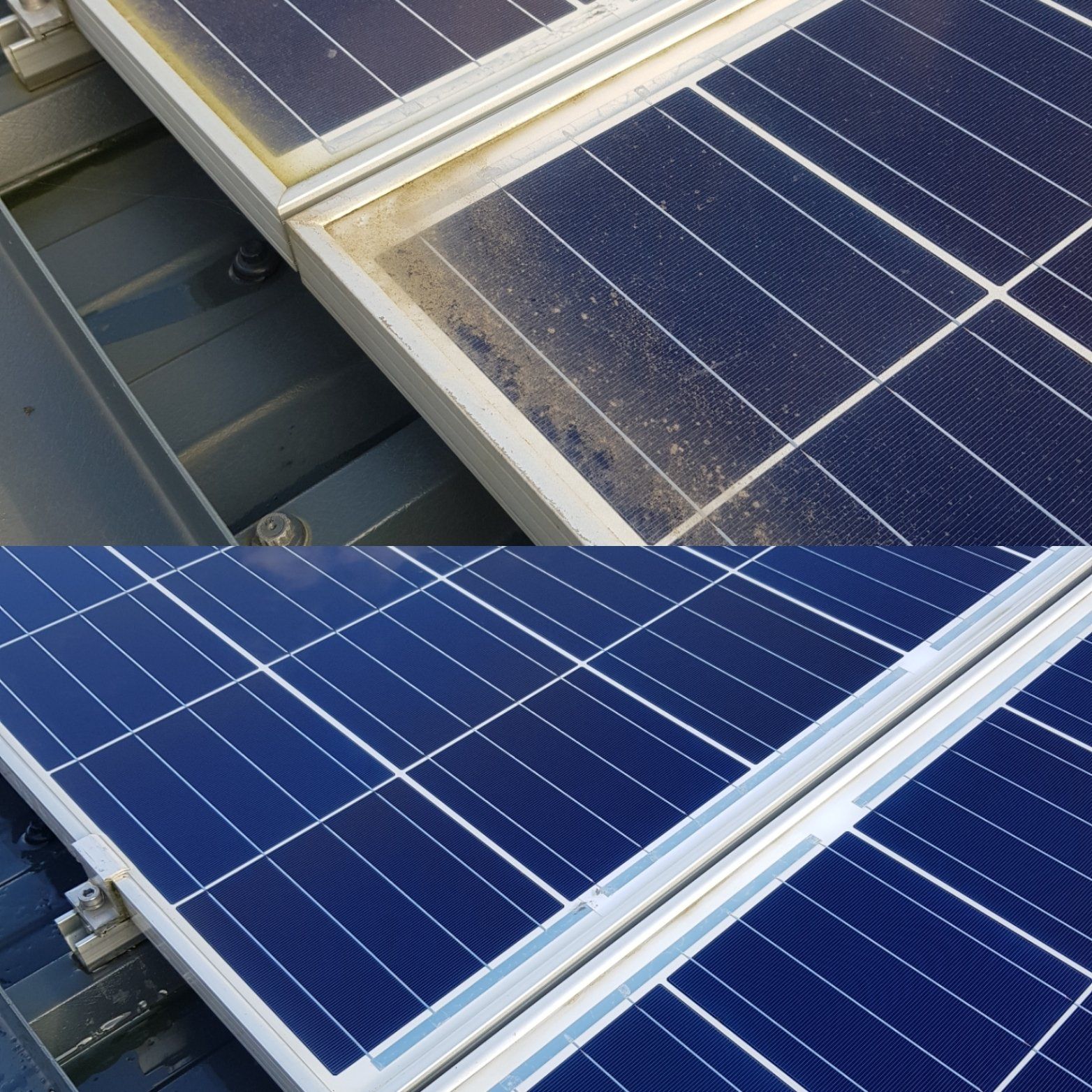 Before and after photo showing how clean we can make solar panels