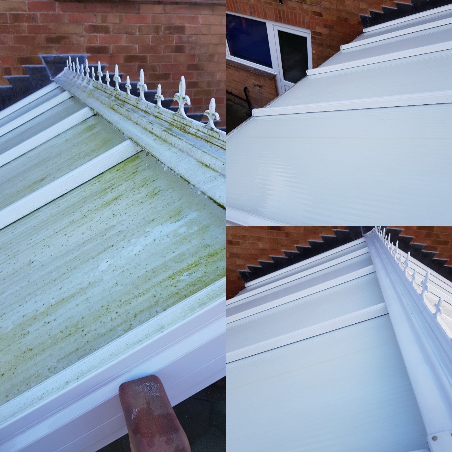 a green conservatory roof brought back to clean with a clean from LDP Window Cleaning Ltd