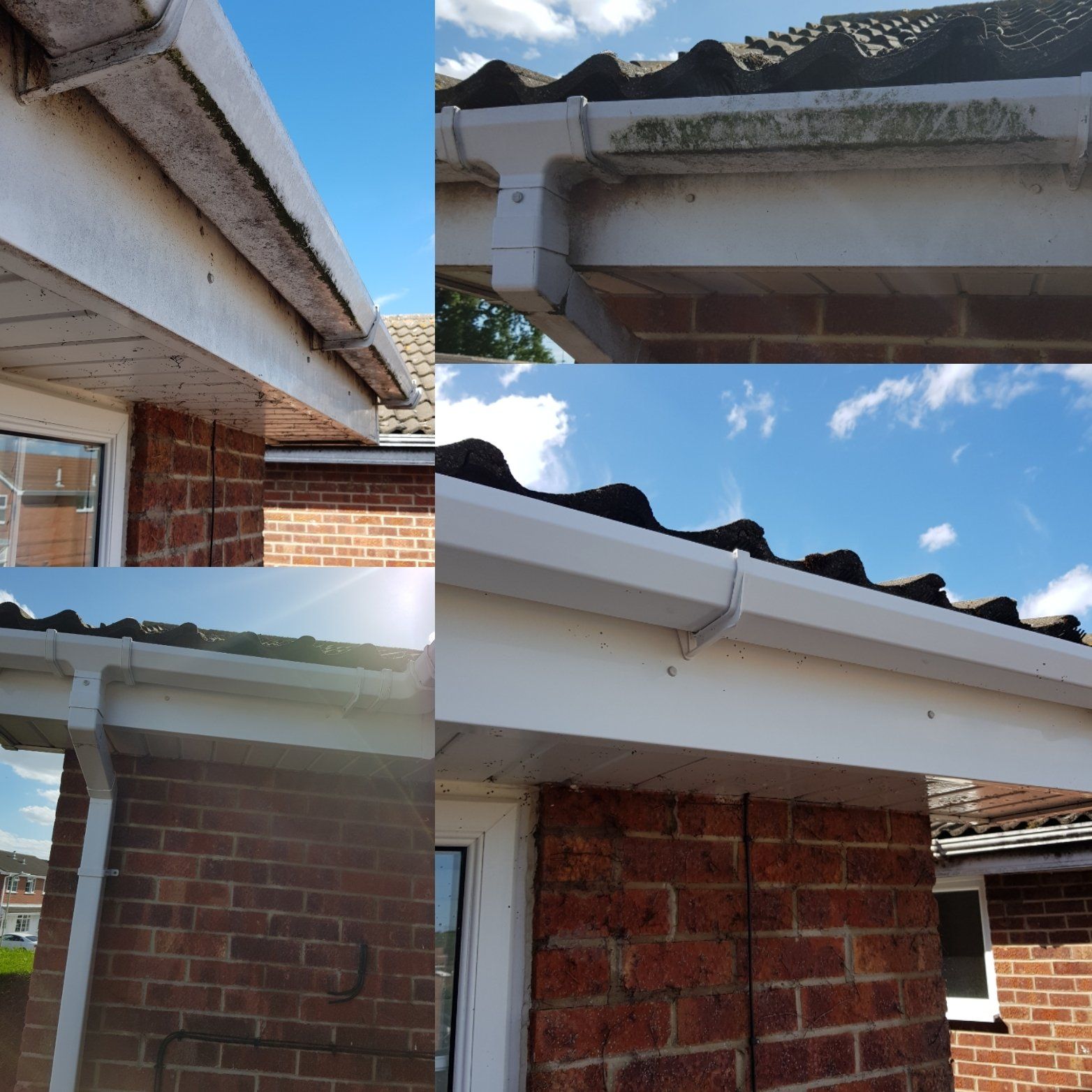 Before and after photos of some dirty soffits and fascias