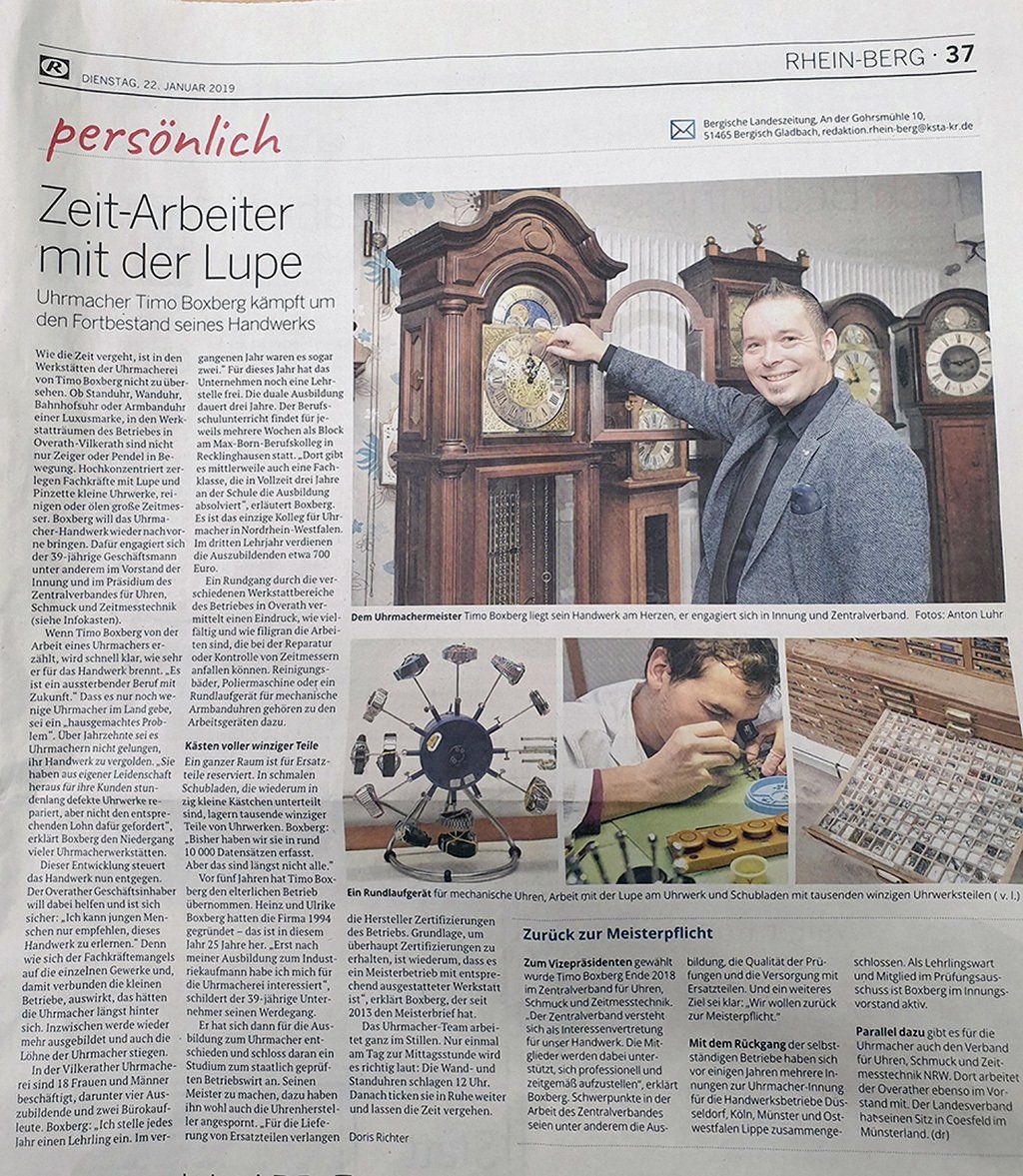 Bergische Landeszeitung 22.01.2019 Uhrmacher Bergische Landeszeitung