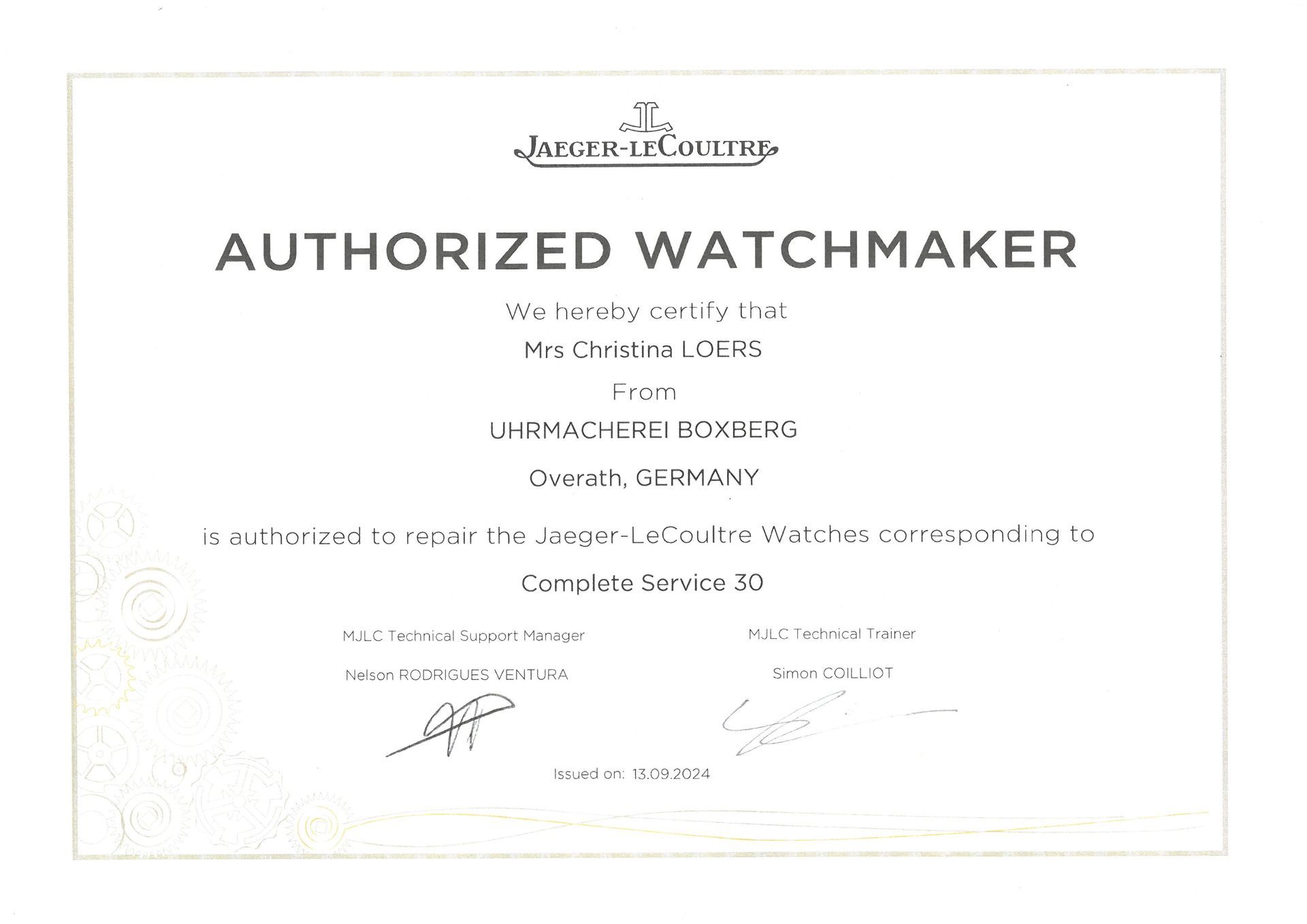 IWC POLISHING LEVEL 1 ZERTIFIKAT IWC LEVEL 1