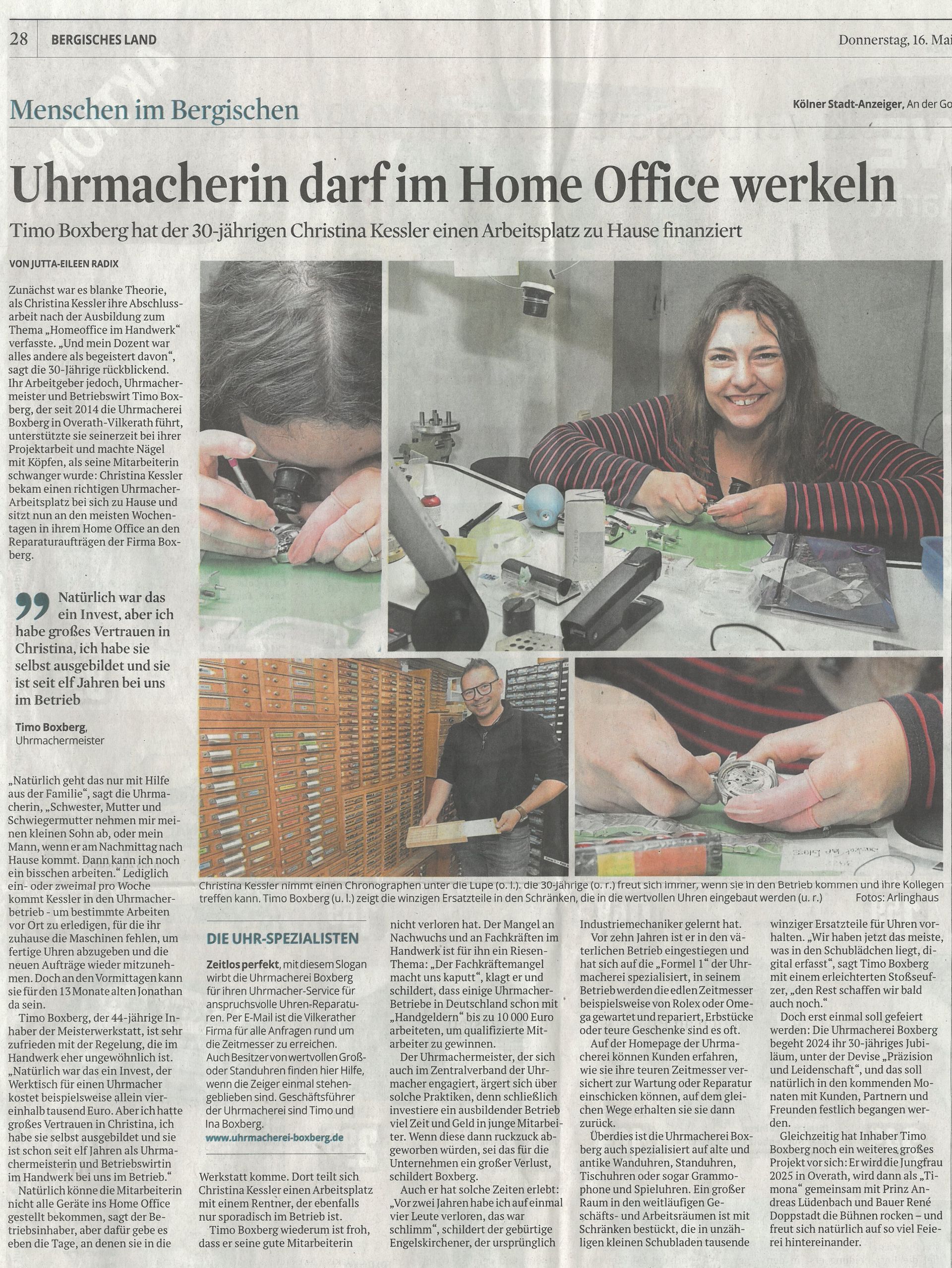 Bergische Landeszeitung 22.01.2019 Uhrmacher Bergische Landeszeitung