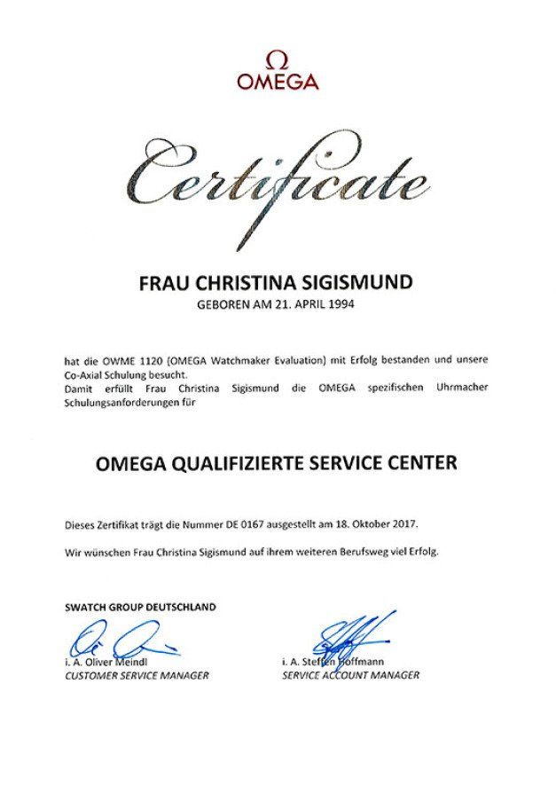 Omega zertifiziert