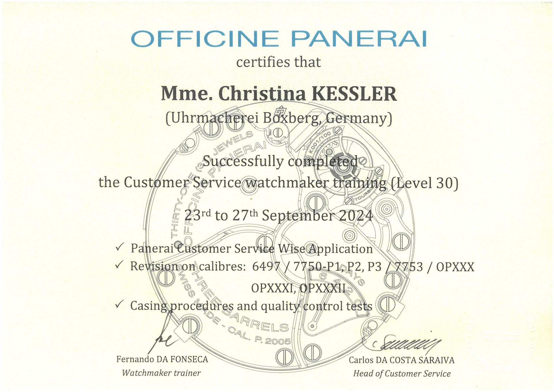 IWC LEVEL 50 ZERTIFIKAT IWC Uhrmacher