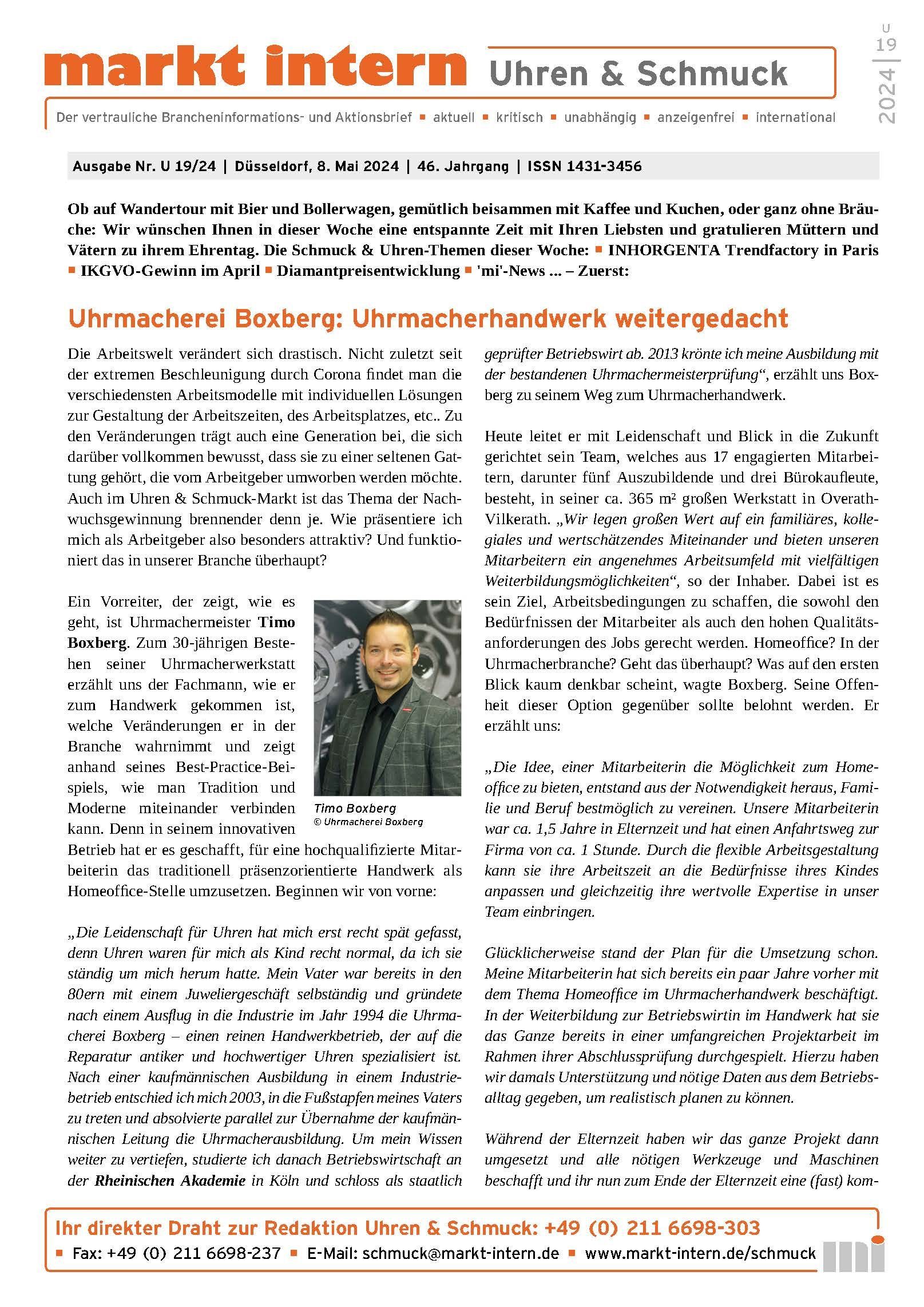 Bergische Landeszeitung 22.01.2019 Uhrmacher Bergische Landeszeitung