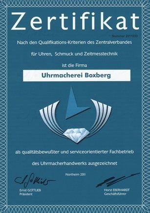 Uhrmacher Zertifikat