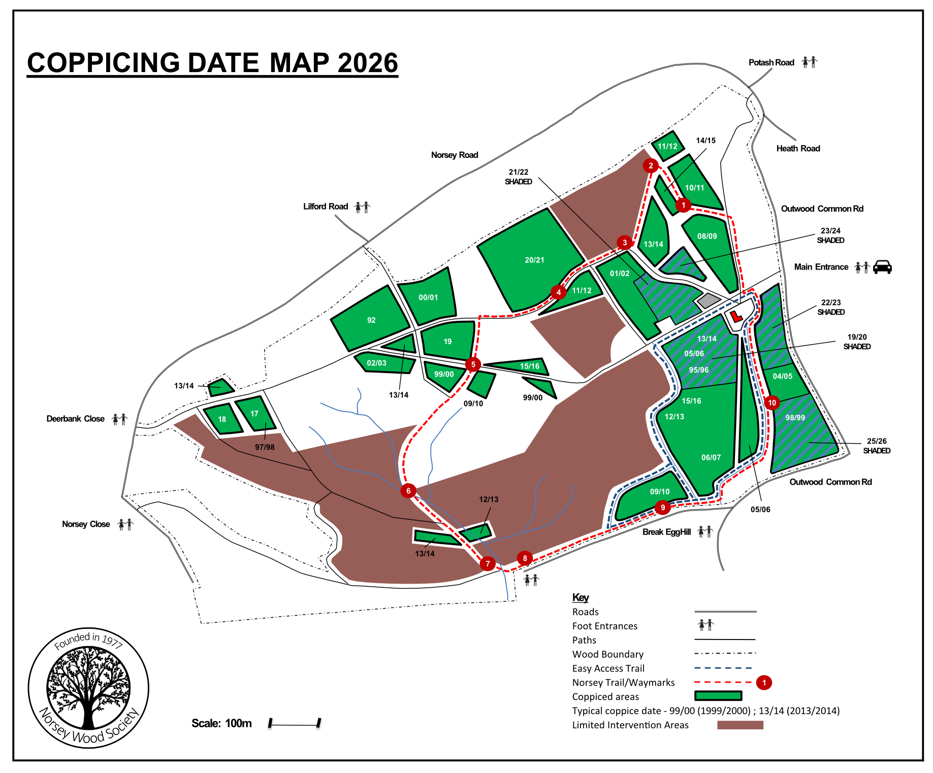 Coppicing Map of Norsey Wood Coppicing map of Norsey Wood