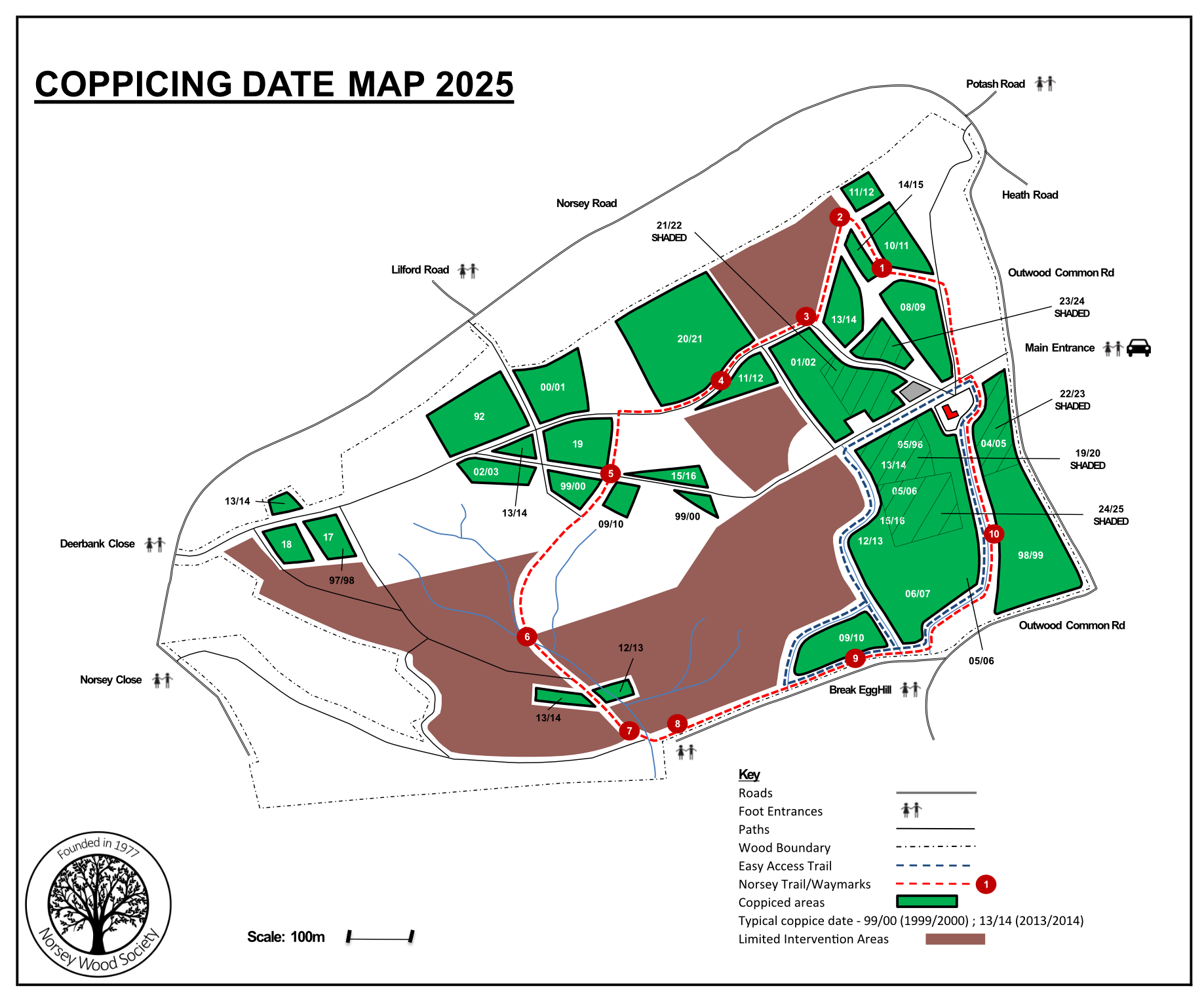 Coppicing Map of Norsey Wood Coppicing map of Norsey Wood