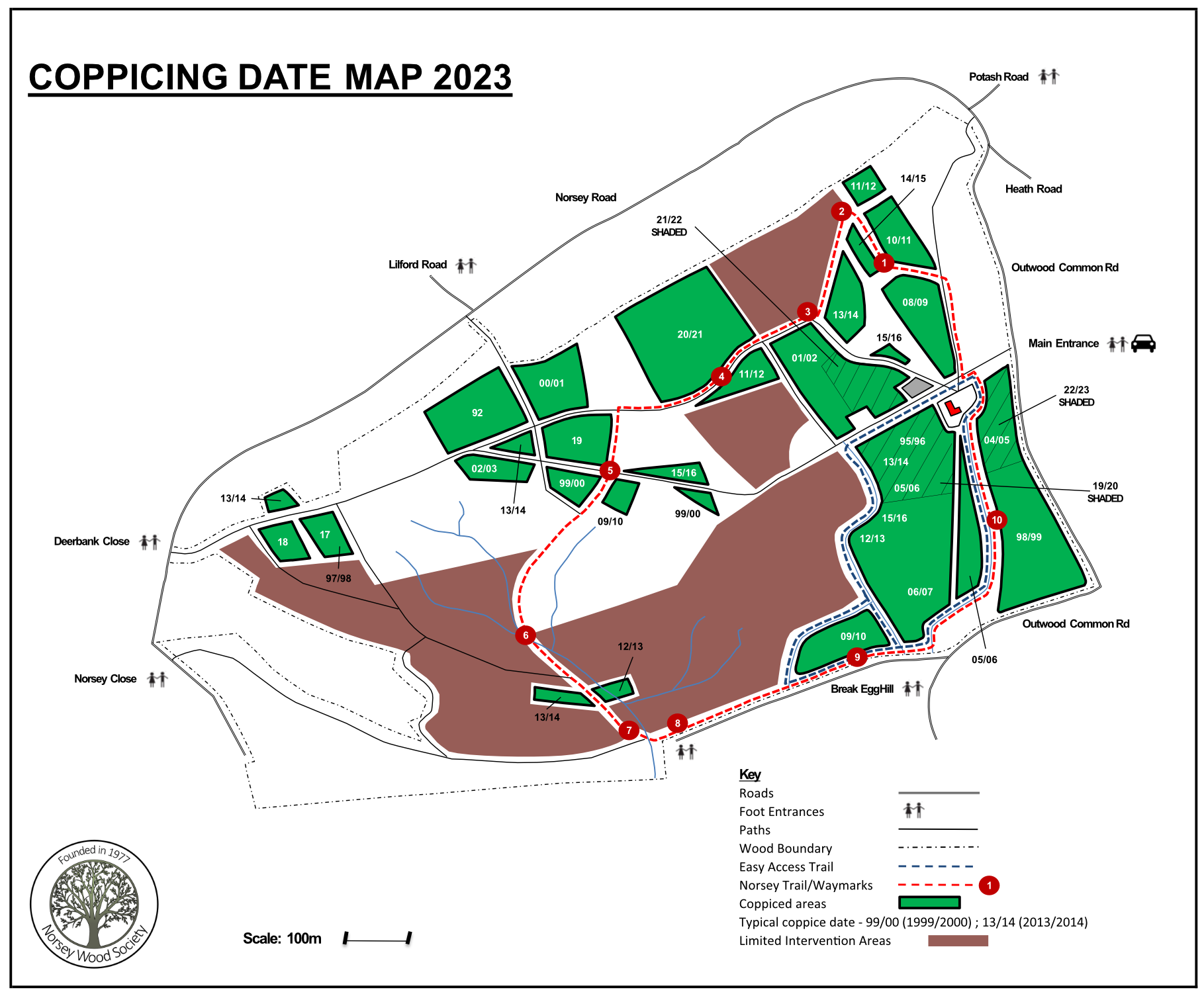 Coppicing map of Norsey Wood