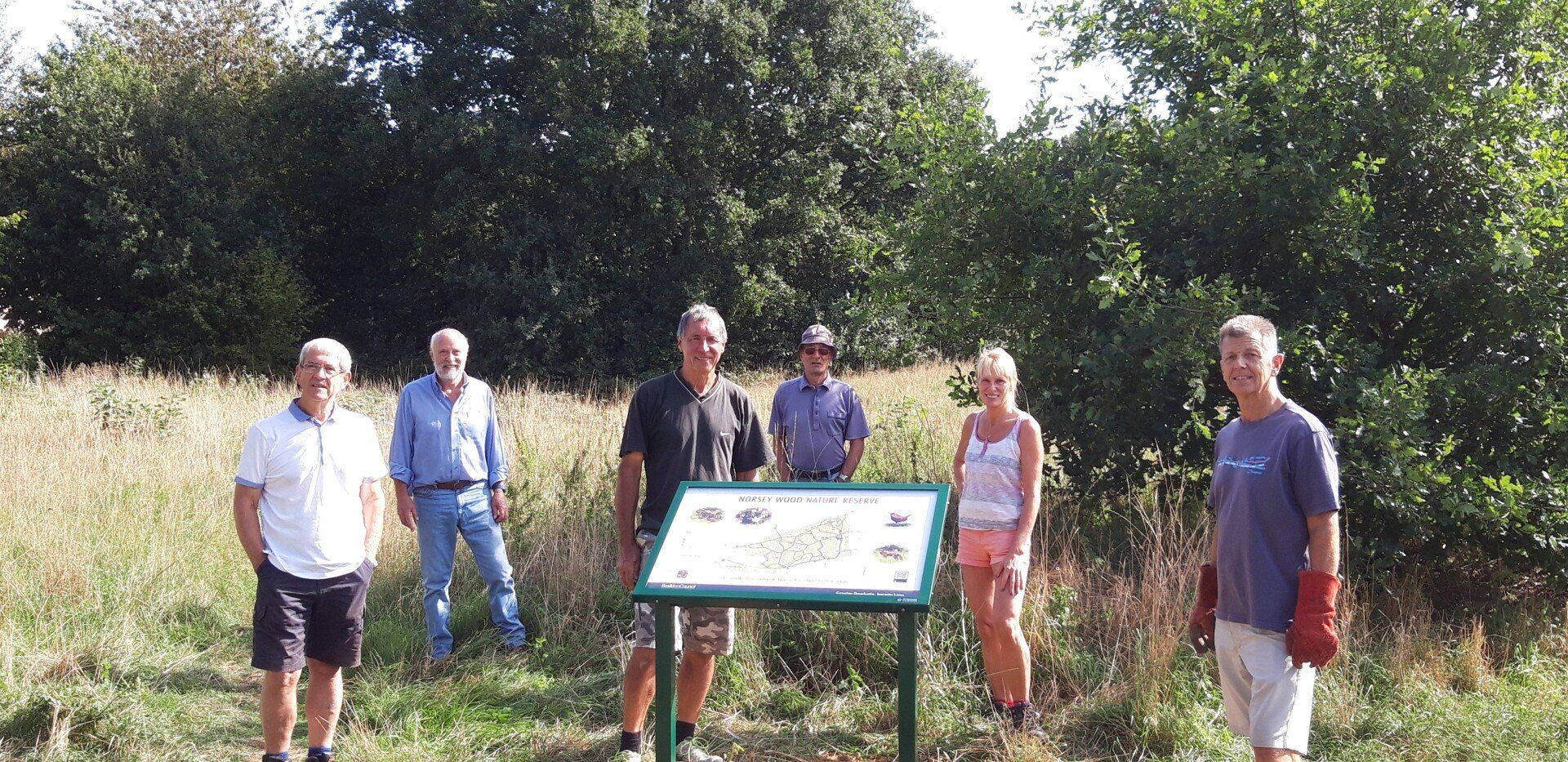 Norsey Wood work party with information boards
