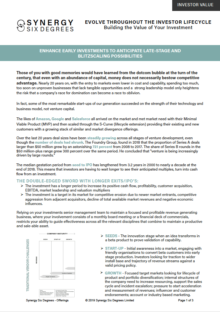 synergy six degrees benefit to technology investors, VC's and private equity