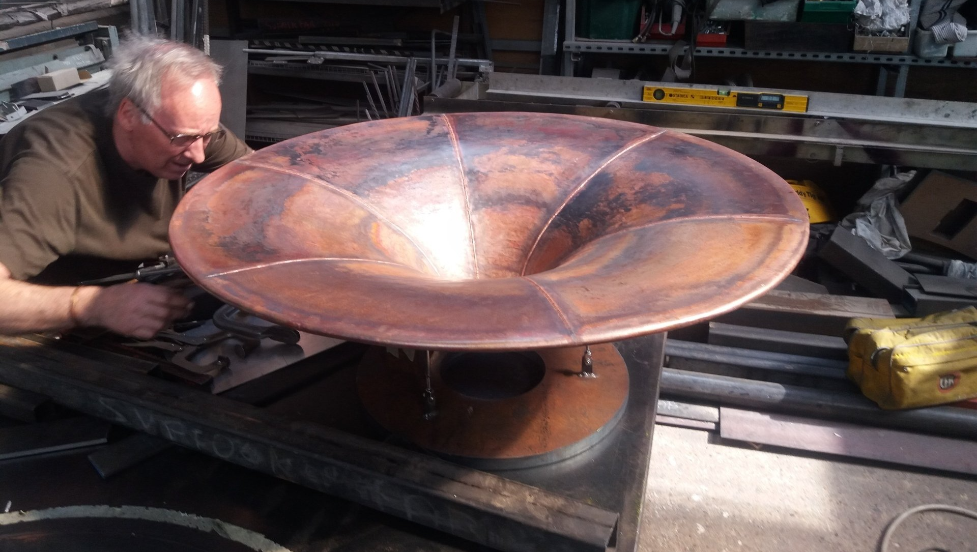 Copper Water Funnel Pond Feature hand hammered copper water funnel pond feature