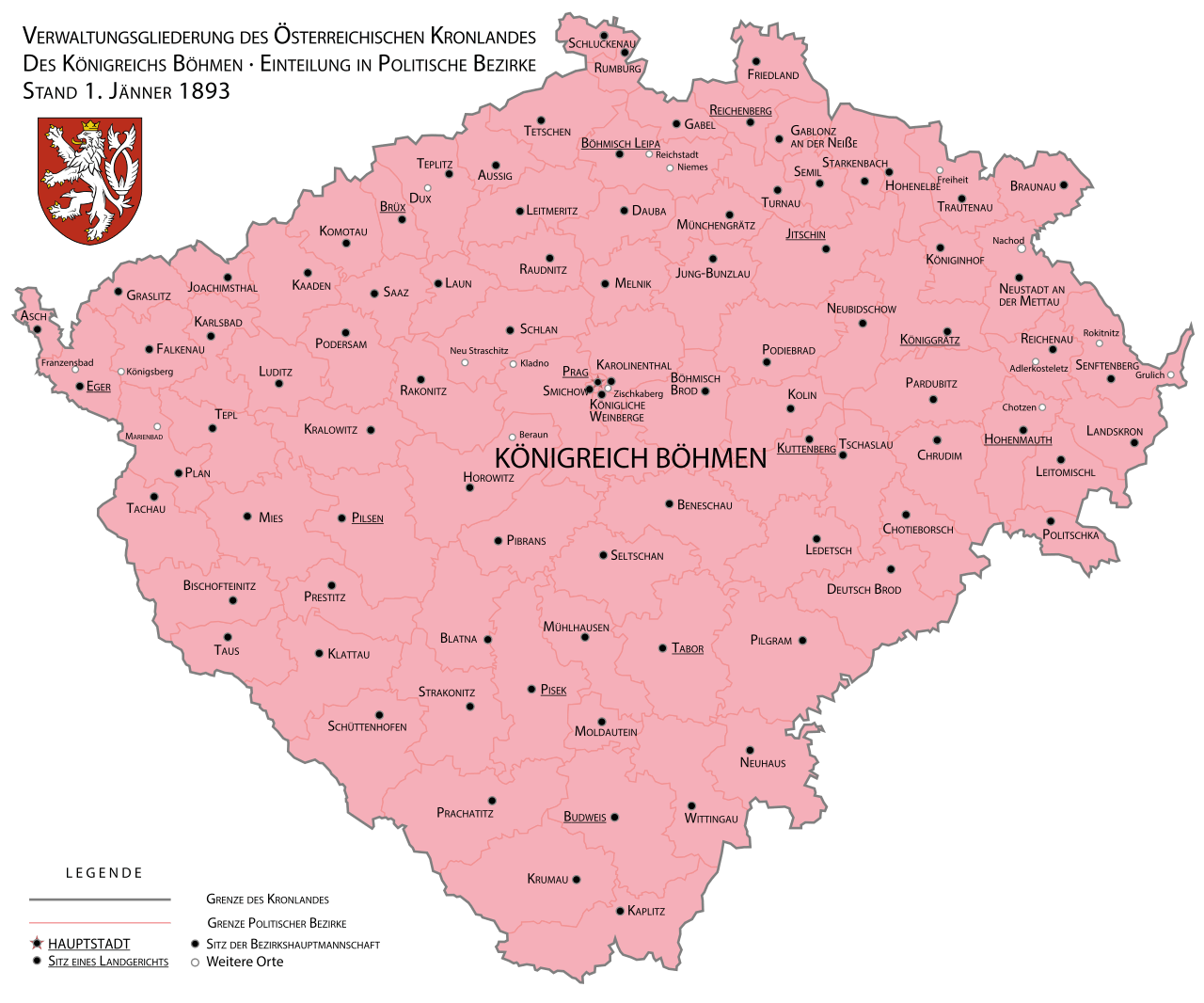 Verwaltungsgliederung des Königreichs Böhmen 1893