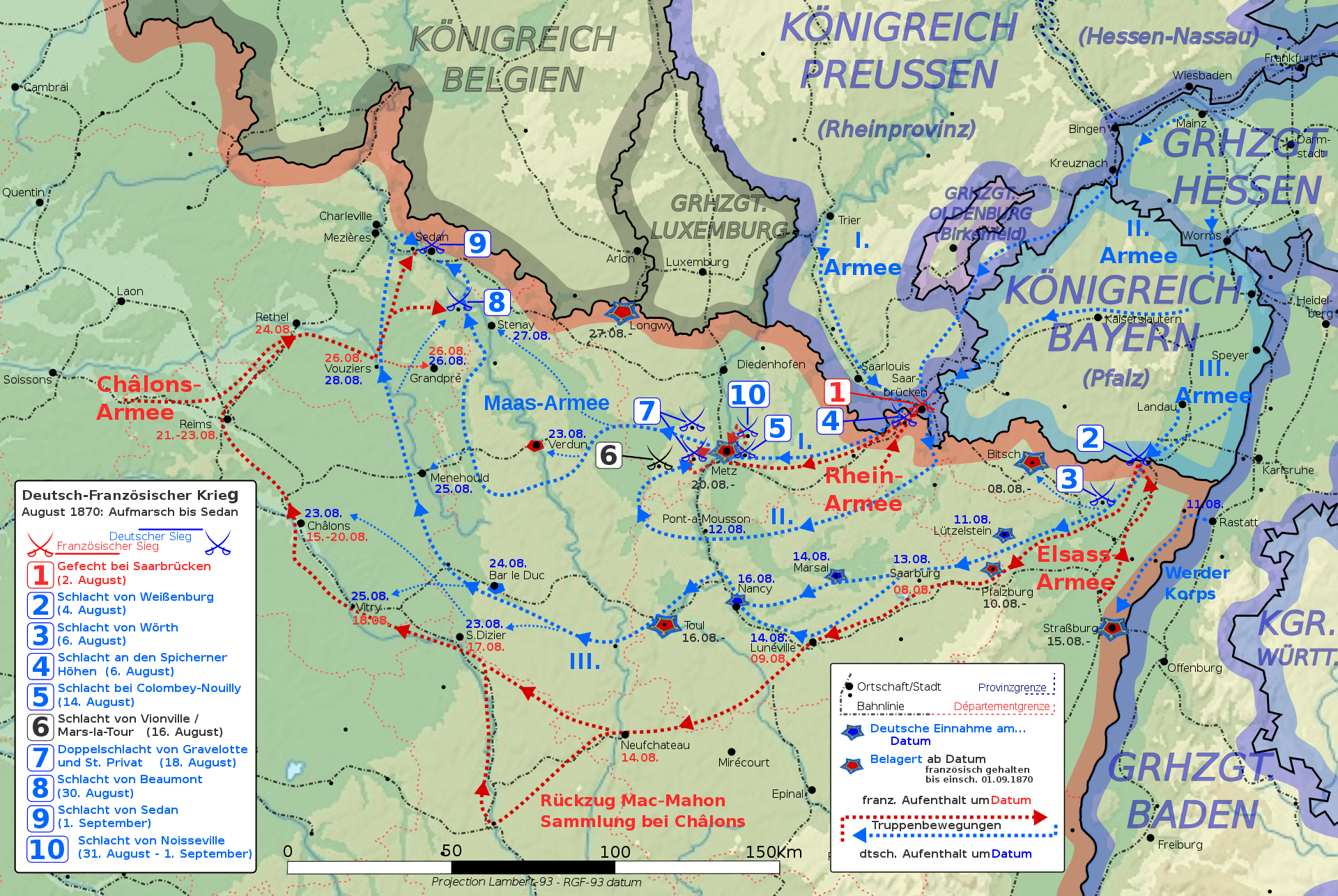 Verlauf der ersten Kriegsphase bis zur Schlacht von Sedan am 01.09.1870