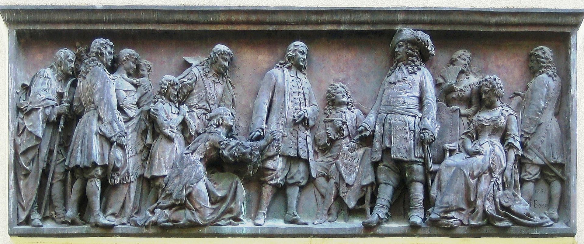 Relief von Johannes Boese, 1885: Der Große Kurfürst begrüßt ankommende Hugenotten