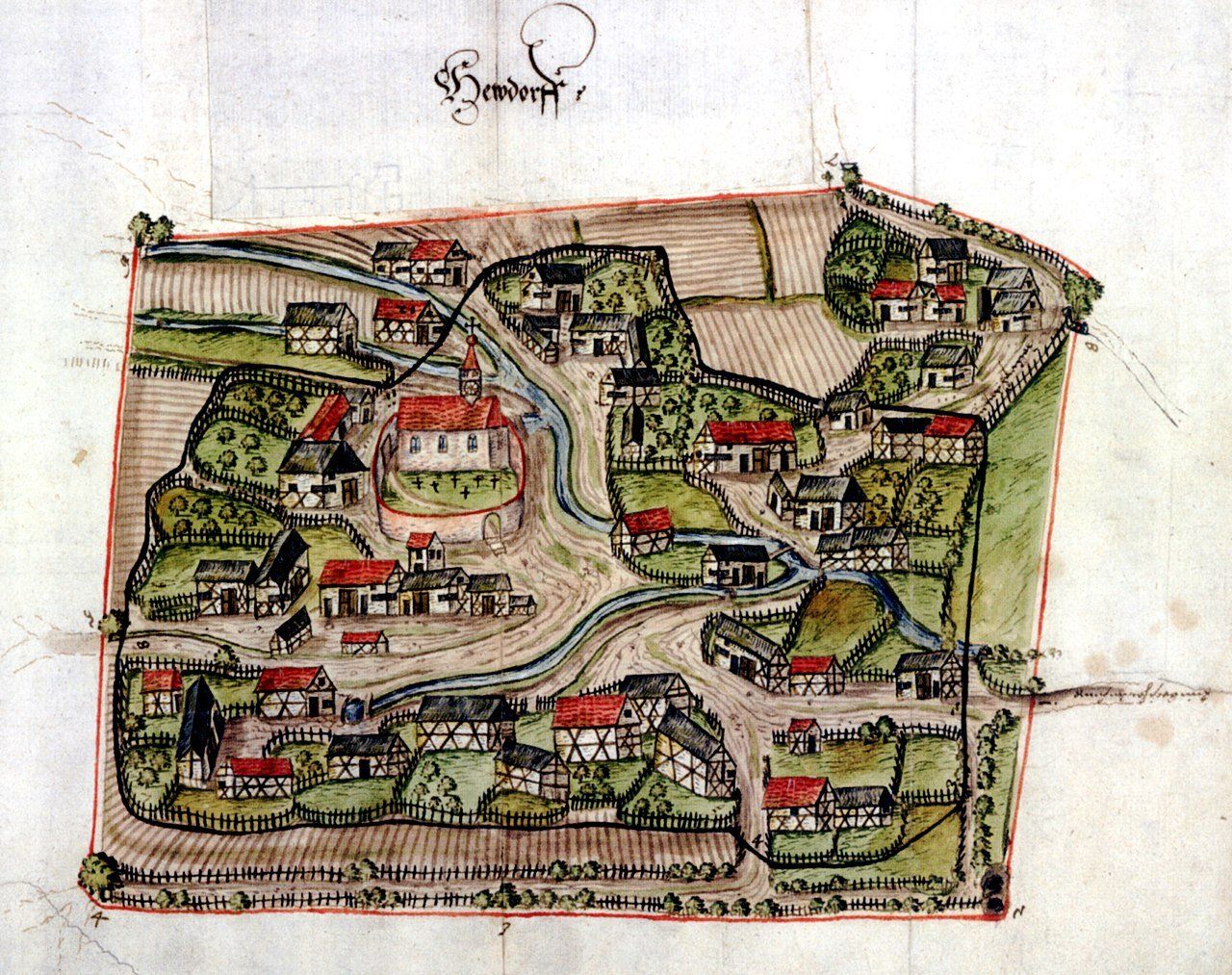 Das Haufendorf Heudorf bei Meßkirch, um 1575