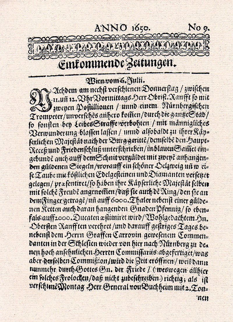 Einkommende Zeitungen 1650, Nr. 9
