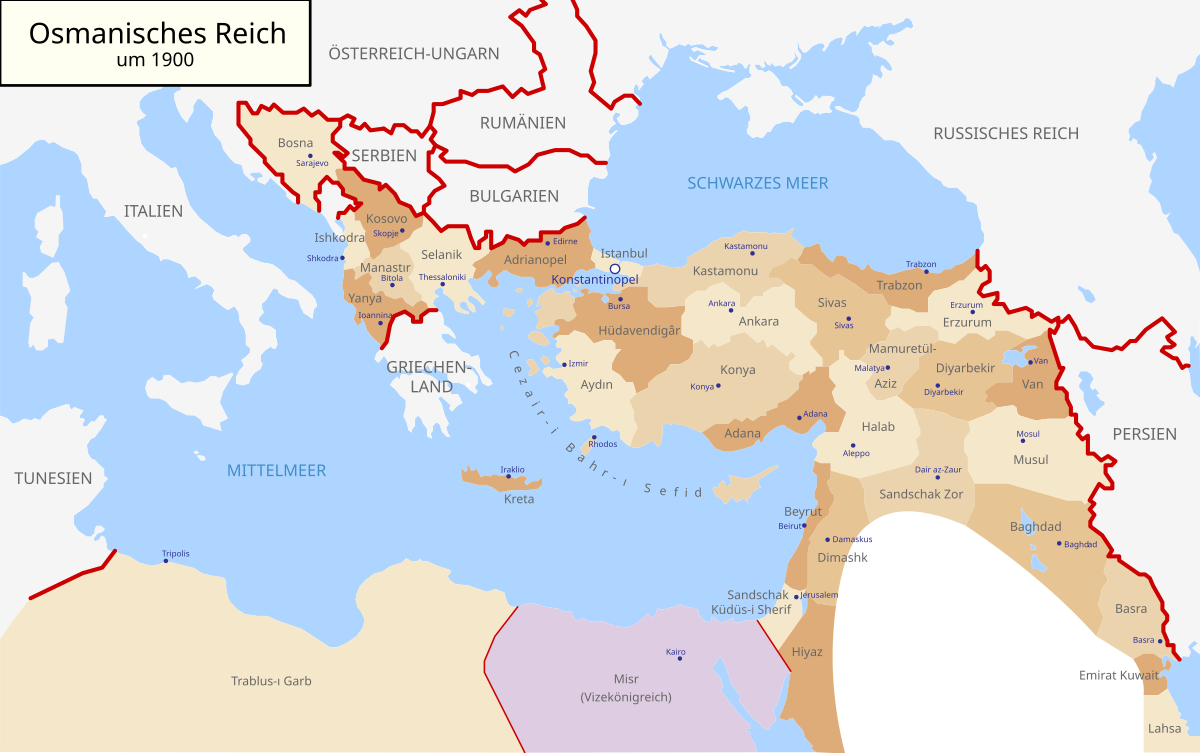 Politische Karte des Osmanischen Reiches um 1900