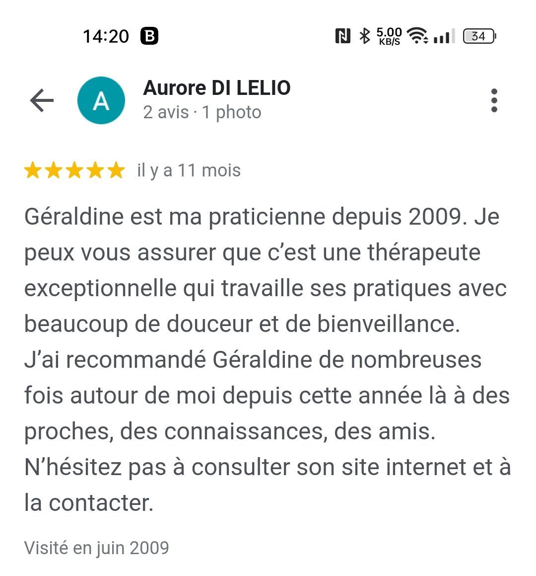Avis de Cliente Géraldine Ganne Institut à Chalon sur Saône