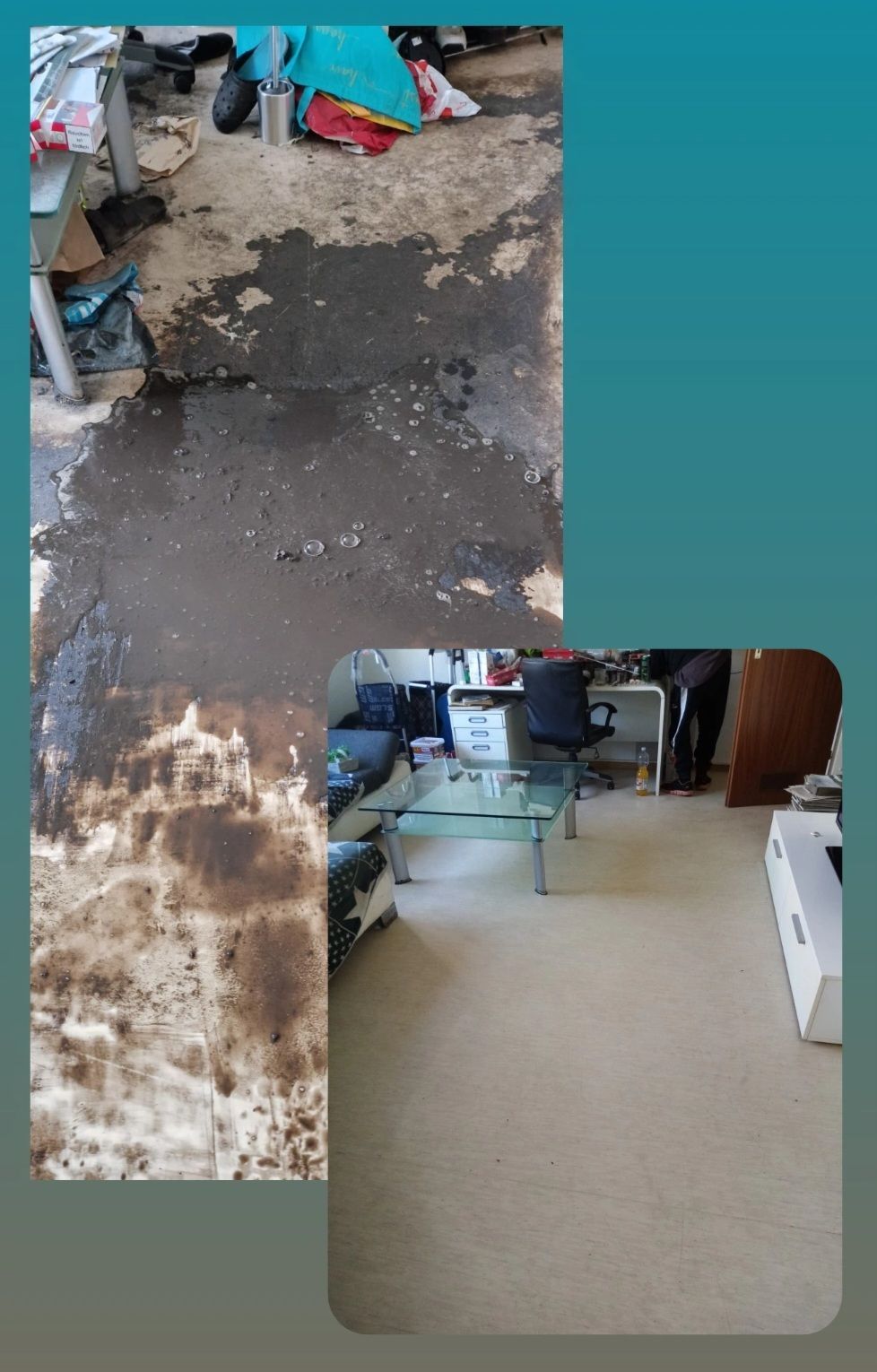 Reinigung eines sehr stark verschmutzten Bodens in Mannheim. Vorher / Nachher Bilder.