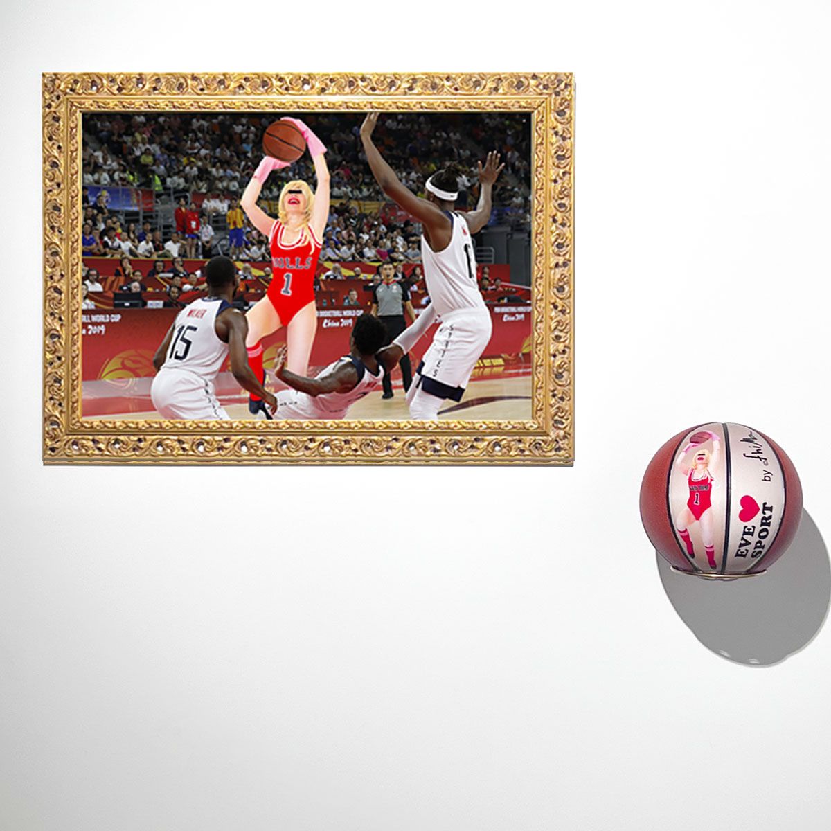 eve love sport self portrait auto portrait peinture artiste femme sculpture installation performance art contemporain artiste internationale slam musique ballons de basket photographie, photography solo show larnaca cyprus