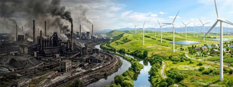 Drom dark industrial age to modern integrated technology and nature