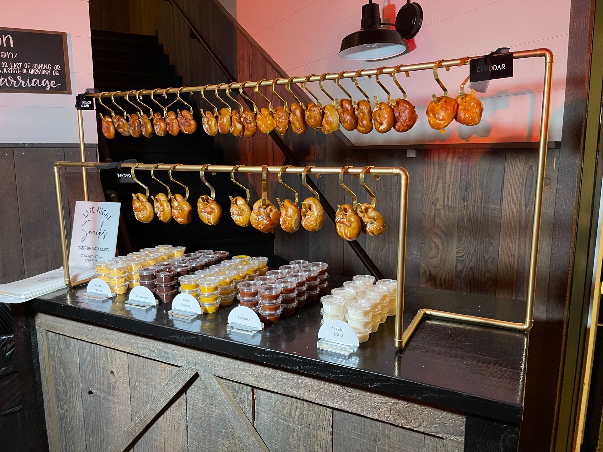 Late-night snack station at a wedding reception at Union 12, a Fort Wayne wedding venue