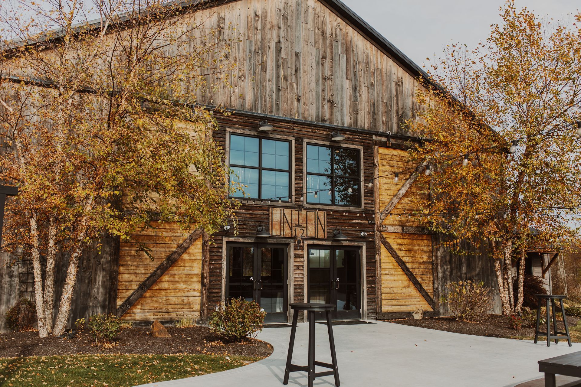 Exterior view of Union 12, a beautiful Fort Wayne wedding venue. A modern barn venue for wedding ceremonies and receptions