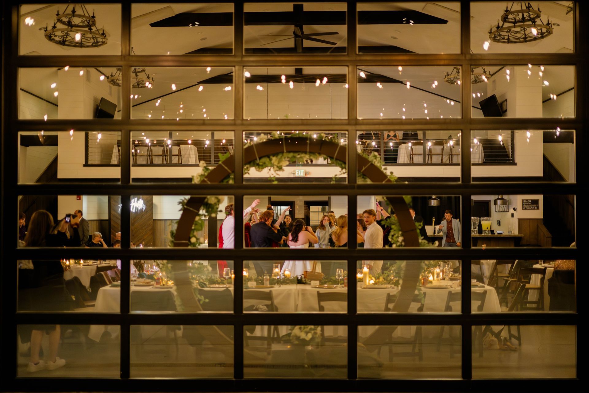 Wedding reception at barn wedding venue at Union 12 in Columbia City, Indiana