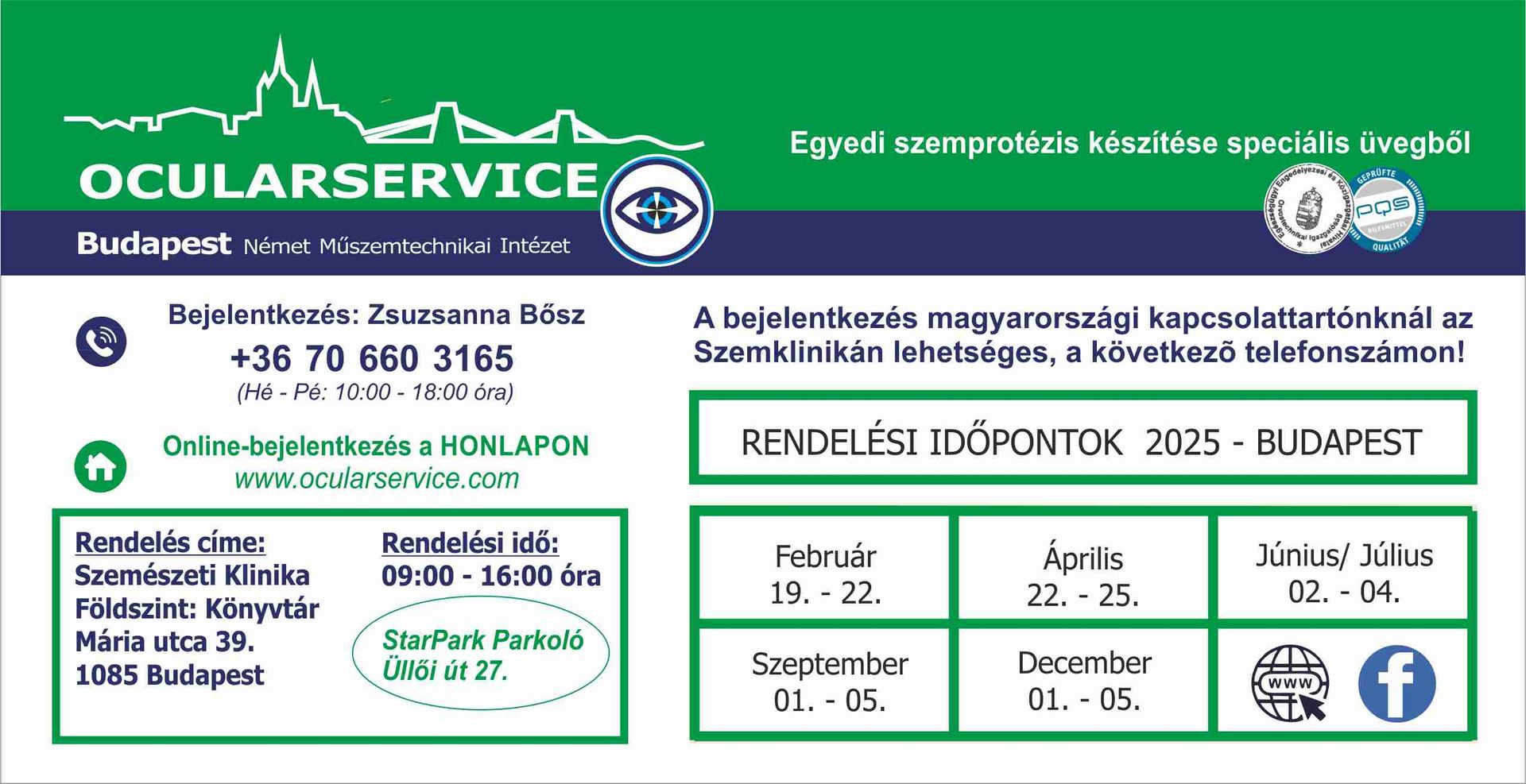 Szemprotézis rendelési időpontok
