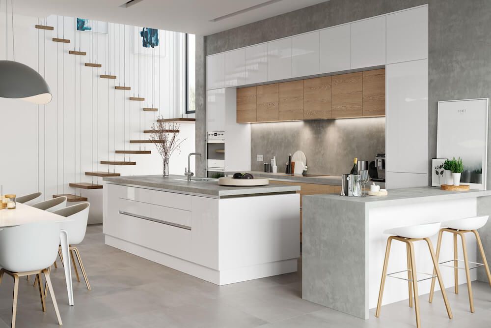 cocinas cuadrada con encimera de madera