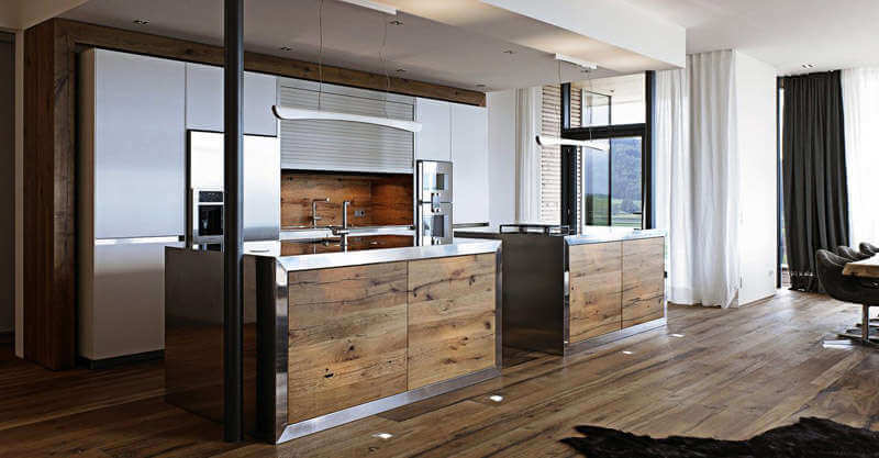 cocina rustica moderna con encimera en acero