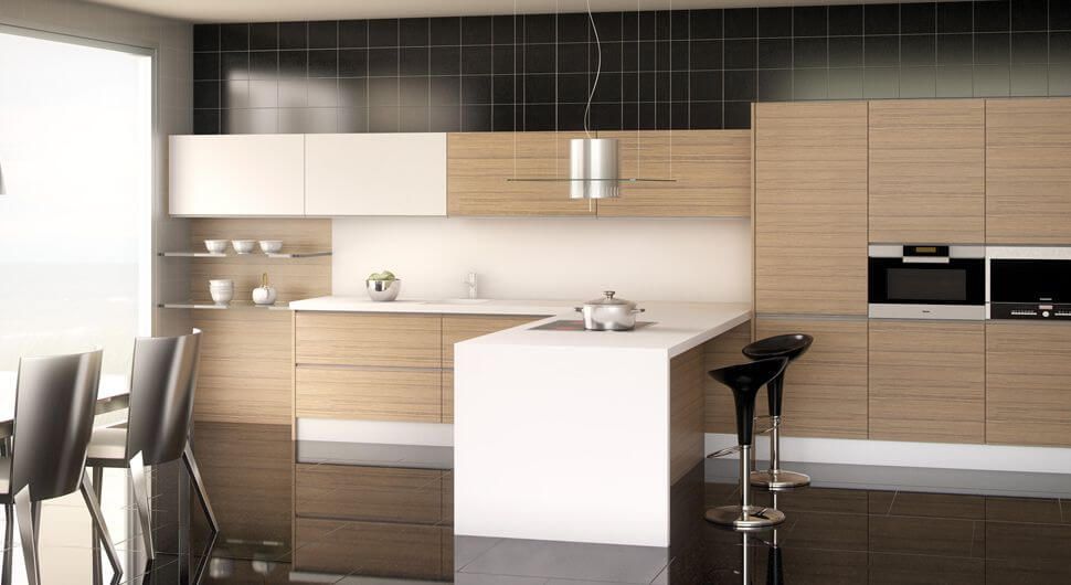 cocina de madera modernas con peninsula